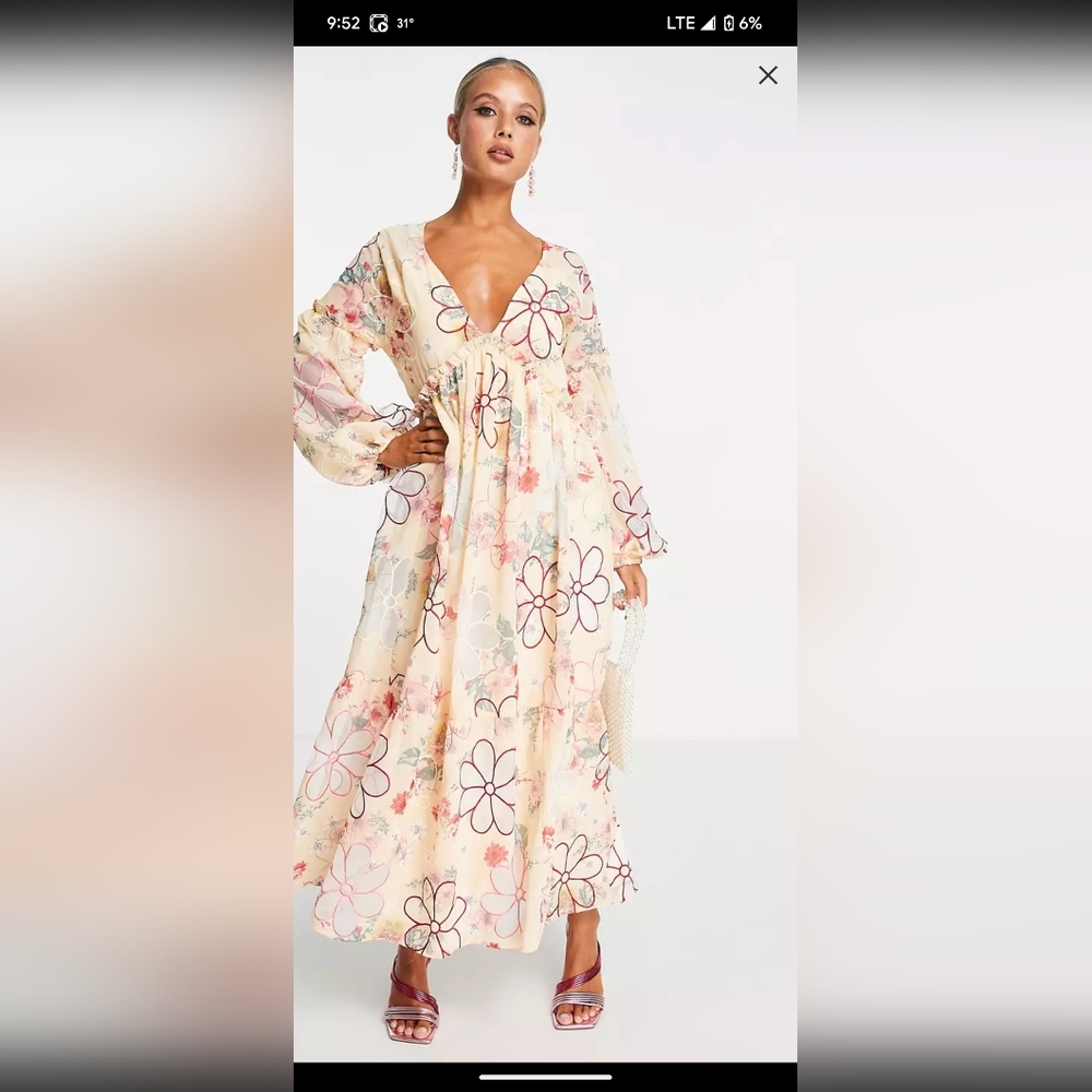 Beautiful ASOS embroidered maxi long sleeve dress